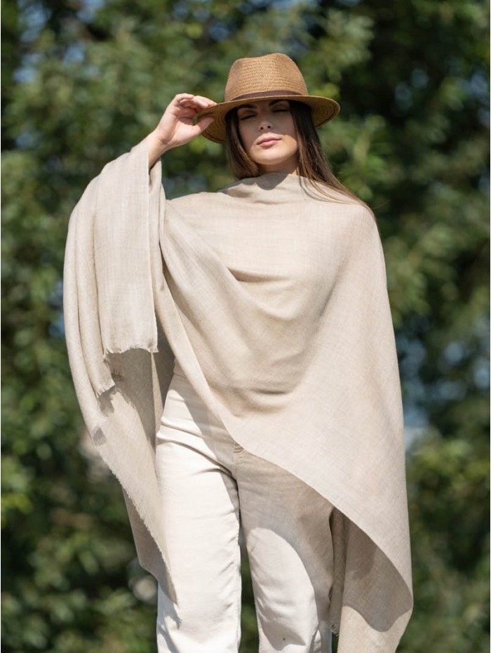 Chal de lana con seda liso ASWBEIGE