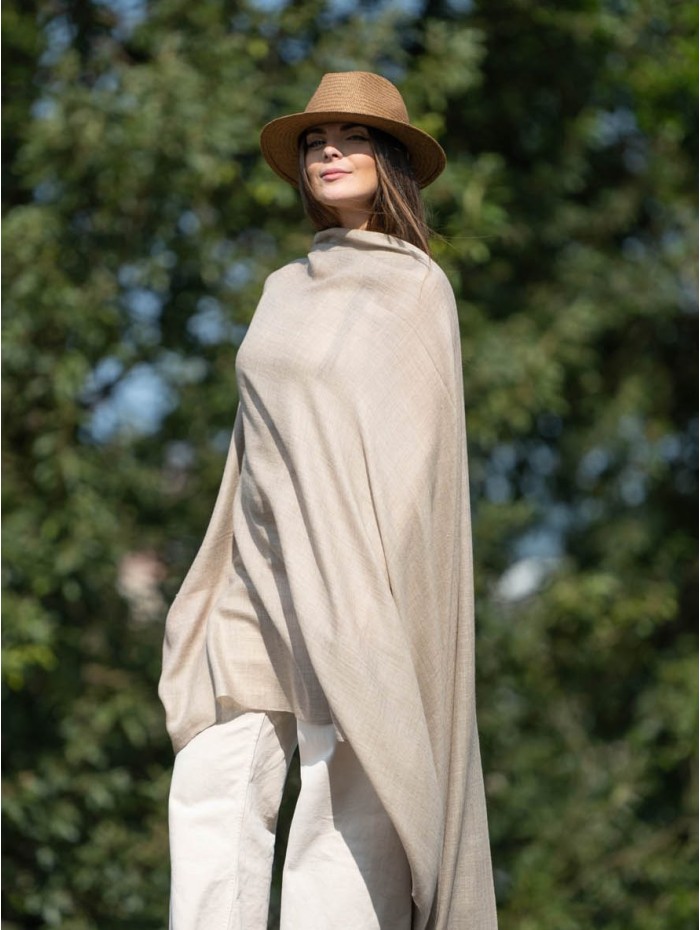 Chal de lana con seda liso ASWBEIGE