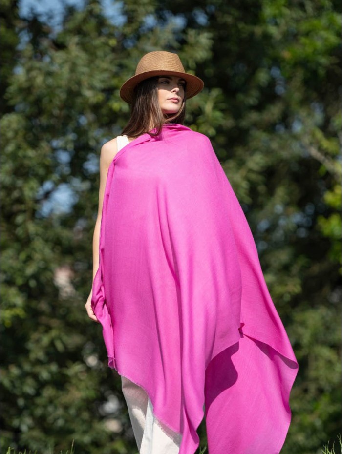 Foulard uni laine-soie ASWFUCHSIA