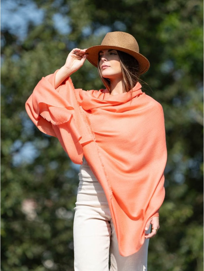 Wool and silk plain shawl ASWCORAL