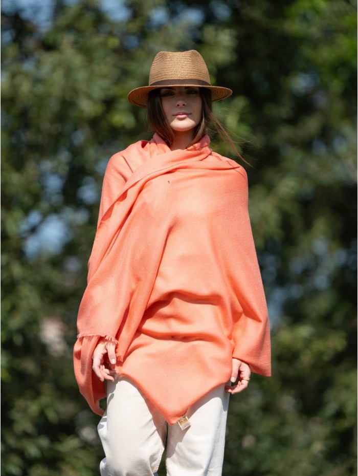 Wool and silk plain shawl ASWCORAL