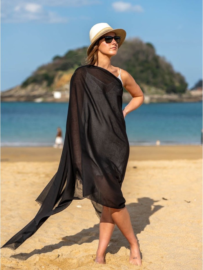 Cotton plain shawl-sarong ACTBLACK