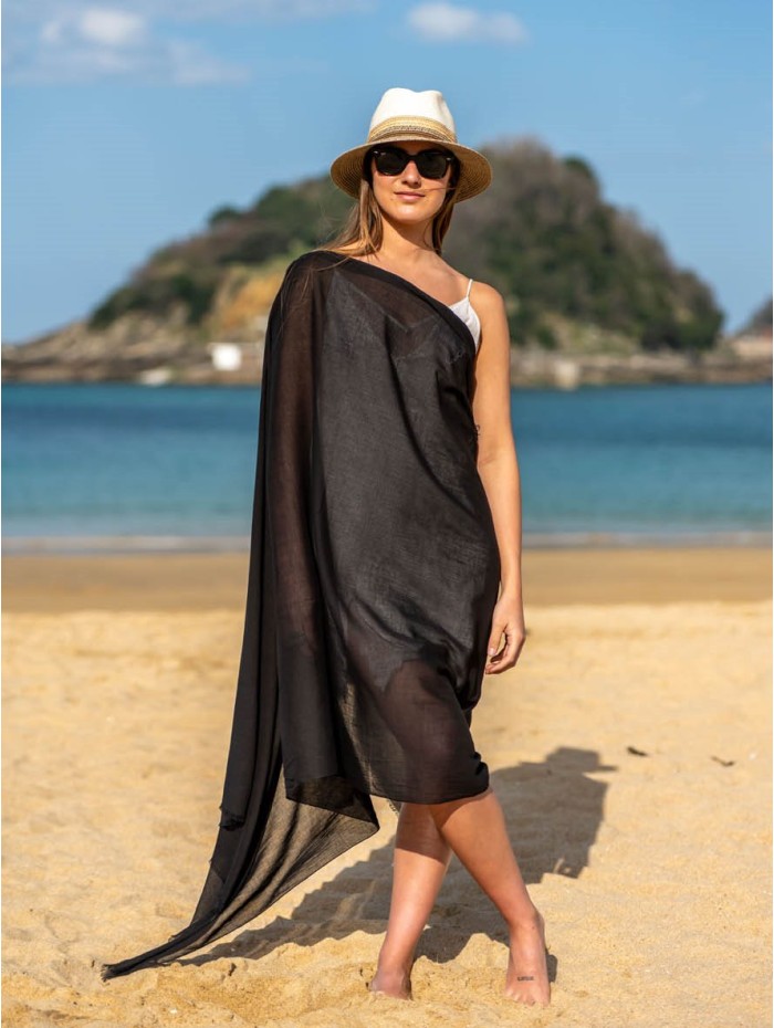 Cotton plain shawl-sarong ACTBLACK