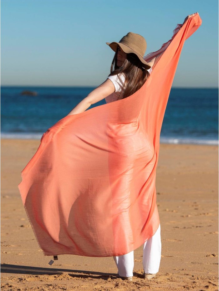 Cotton plain shawl-sarong ACTCORAL