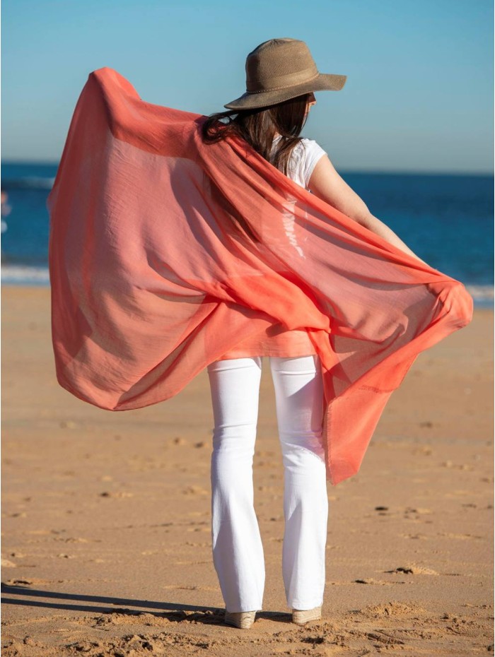 Cotton plain shawl-sarong ACTCORAL