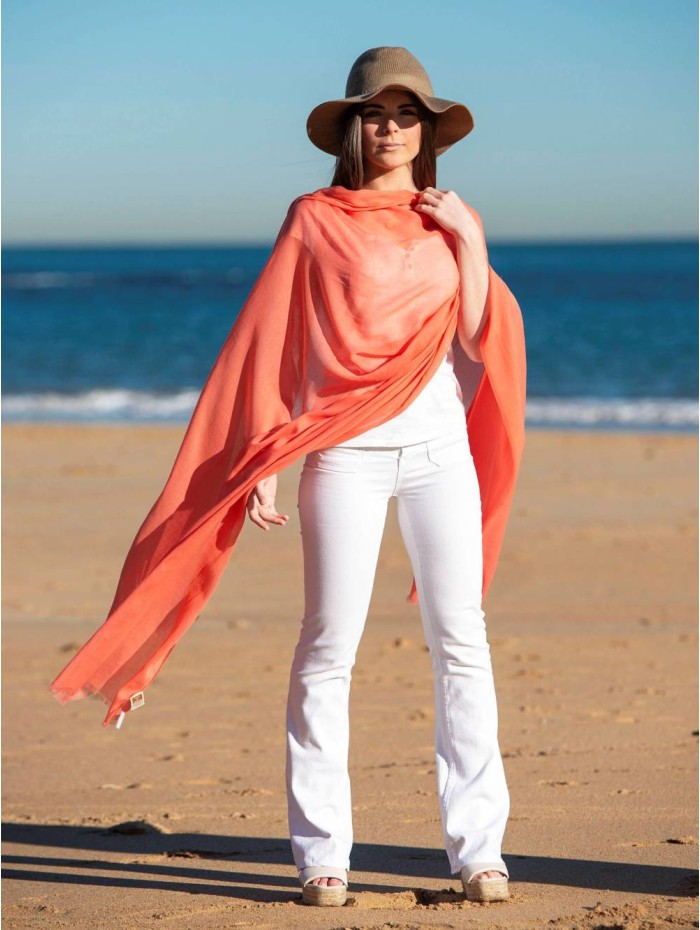 Cotton plain shawl-sarong ACTCORAL