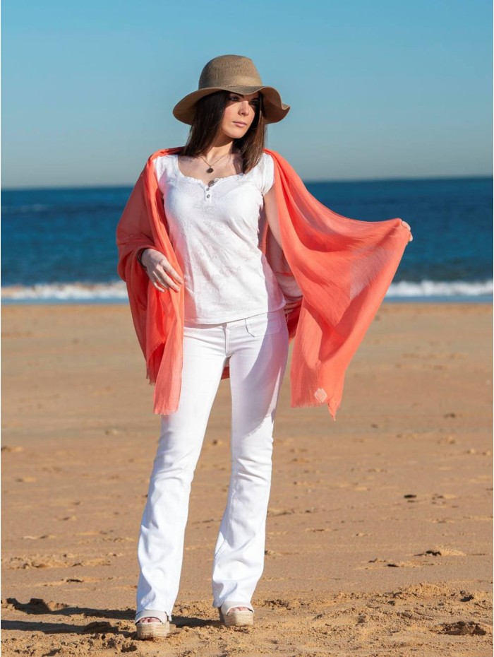 Cotton plain shawl-sarong ACTCORAL