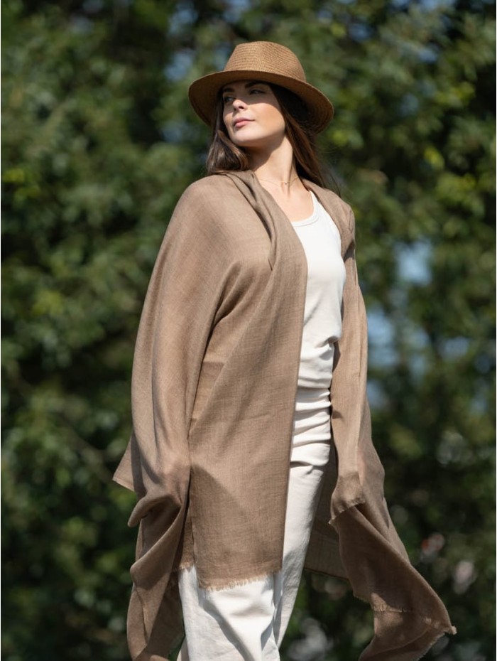 Wool and silk plain shawl ASWCAMEL
