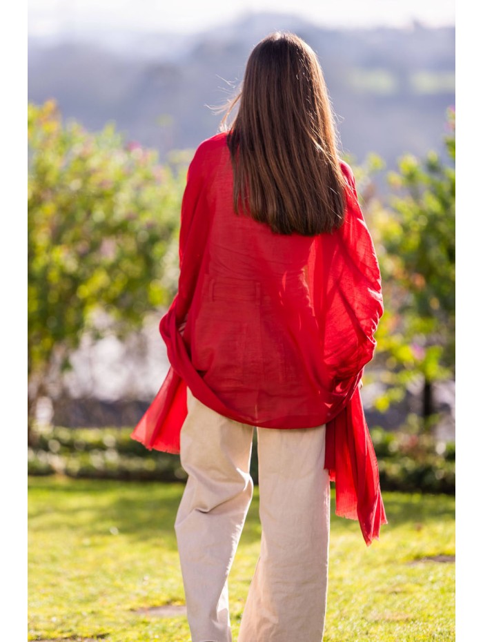 Cotton plain shawl-sarong ACTREDSAGE