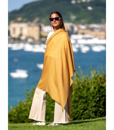 Wool and silk plain shawl ASWGOLDEN