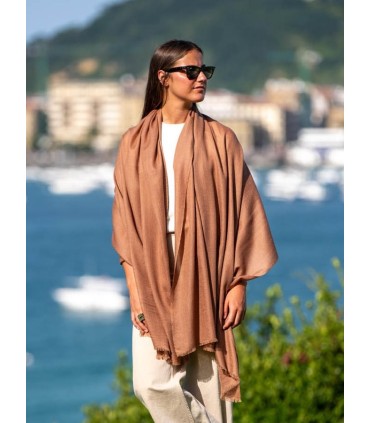 Wool and silk plain shawl ASWBROWNL