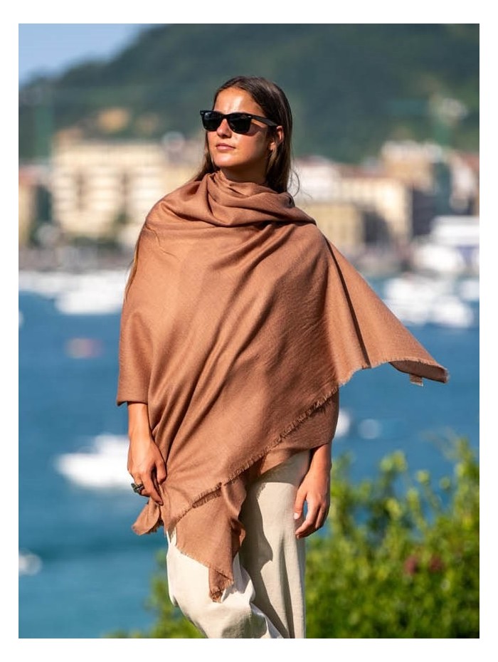 Plain wool-silk scarf ASWBROWNL