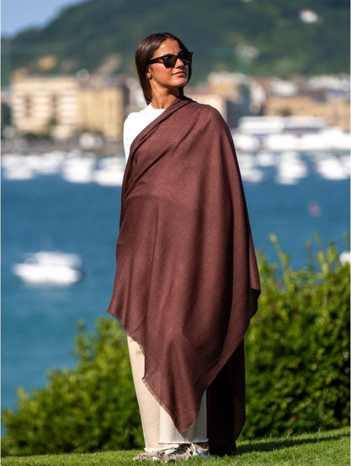 Plain wool-silk scarf ASWBROWND