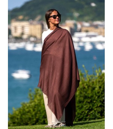 Wool and silk plain shawl ASWBROWND