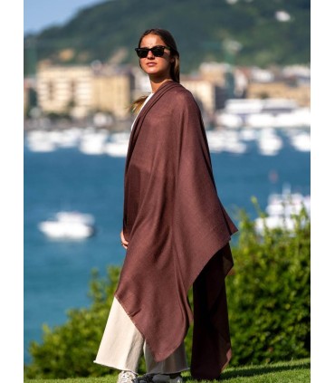 Wool and silk plain shawl ASWBROWND
